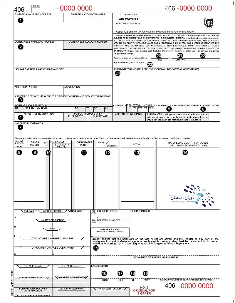 تصویر نمونه ی بارنامه ی هوایی جهت فریت بار